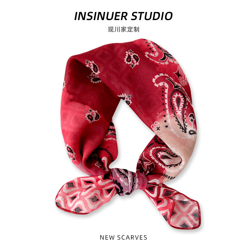 INSINUER【原宿风】腰果小方巾中性棉麻感护颈领巾女百搭嘻哈头巾