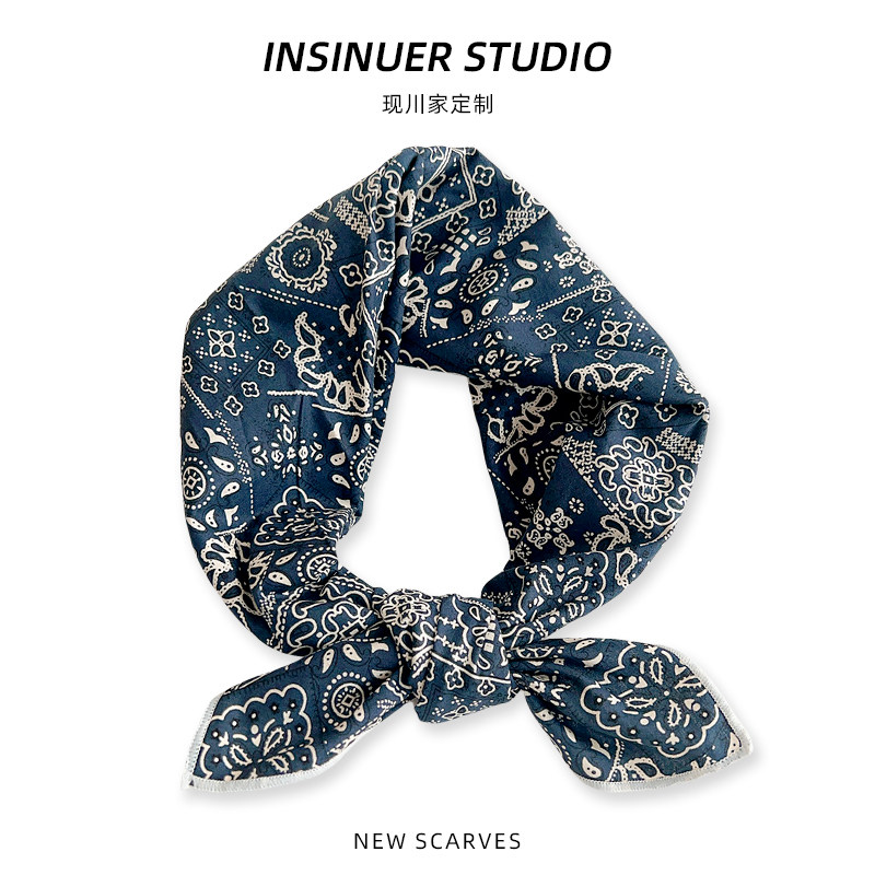 INSINUER【美式乡村】纯棉布小方巾复古女护颈薄领巾百搭春秋头巾