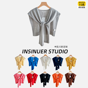 INSINUER纯色空调房搭肩小披肩斗篷外搭网红针织坎肩毛线围巾春秋