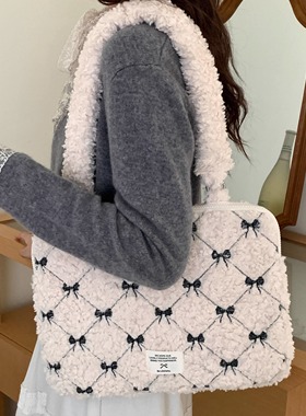 笔记本电脑包14寸204新款韩国单肩包毛绒蝴蝶适用macbookair/pro13.3苹果联想华为15内胆包16