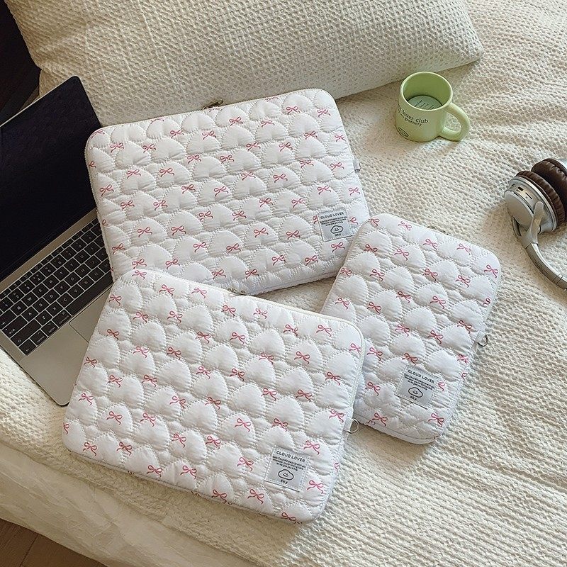 蝴蝶结粉色白色电脑内胆包女