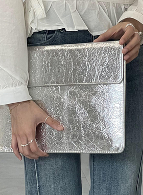 电脑内胆包14寸简约适用2024新款M3苹果笔记本macbookair/pro13寸保护套爆裂纹银色轻薄联想小新华为电脑包16