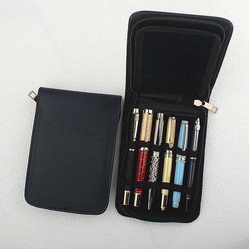 简约个性12支装pu笔袋商务办公便携钢笔插笔袋文具笔袋