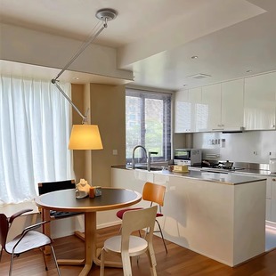 中古风餐厅摇臂羊皮纸吊灯可移位极简原木风法式包豪斯书房阅读灯