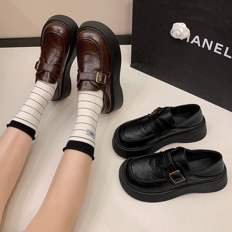 英伦风厚底时尚潮流皮鞋乐福鞋女皮带扣复古百搭通勤单鞋豆豆鞋,女鞋,乐福鞋（豆豆鞋）,淘宝优惠券,粉丝福利购,淘宝优惠卷