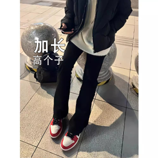 高个子美式微喇牛仔裤男款加长版青少年裤子提档修身显瘦黑色长裤
