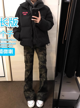 190加长版高个子微喇工装裤春季新款迷彩牛仔裤美式高街复古vibe