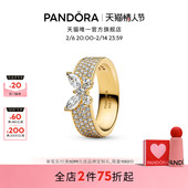 新年礼物 Pandora潘多拉闪耀蝴蝶宽圈戒指pavé密镶金色银色精致