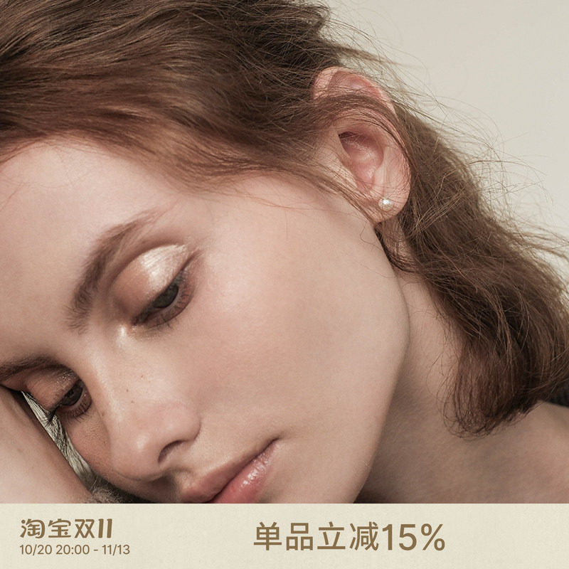 sanswood森吾S925纯银原创天然珍珠馒头耳钉女睡觉洗澡不用摘必入