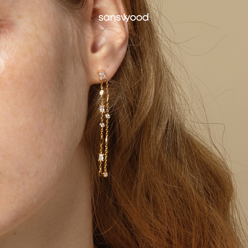 浪姐明星同款方钻流苏耳环