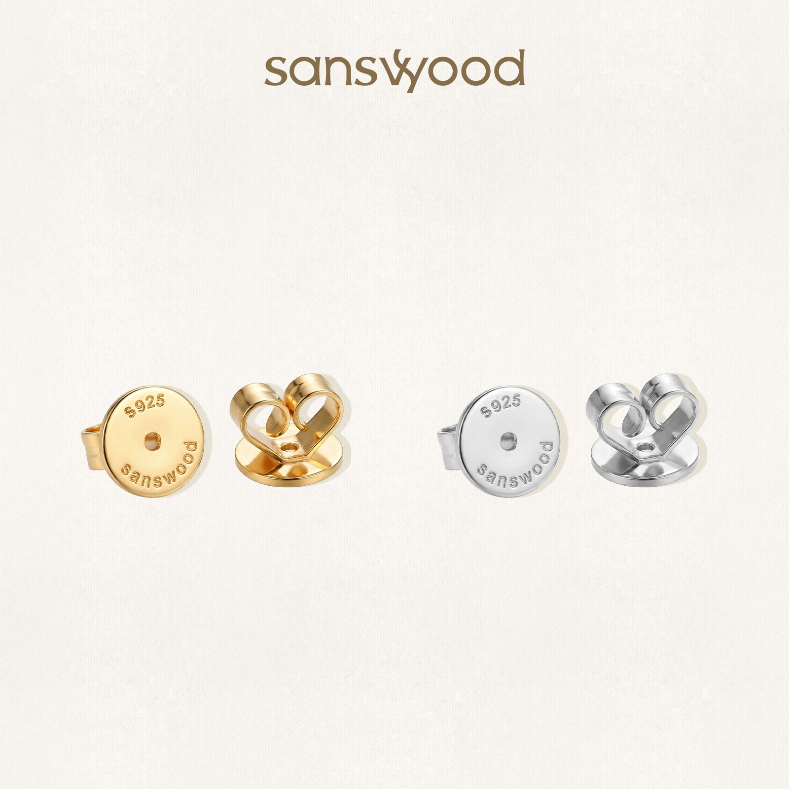 sanswood森吾蝴蝶扣纯银耳堵图片