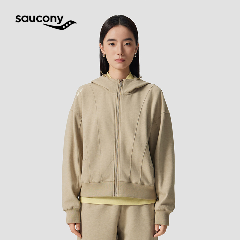 Saucony索康尼官方正品女装连帽外套卡其色女士跑步健身运动夹克
