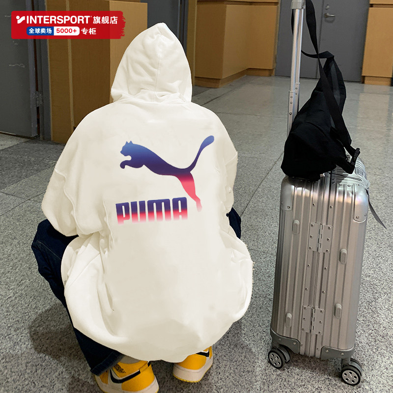 PUMA 푸마 스웨트 셔츠 남성 및 여성 2024 가을 신상 흰색 운동복 캐주얼 긴팔 풀오버 재킷