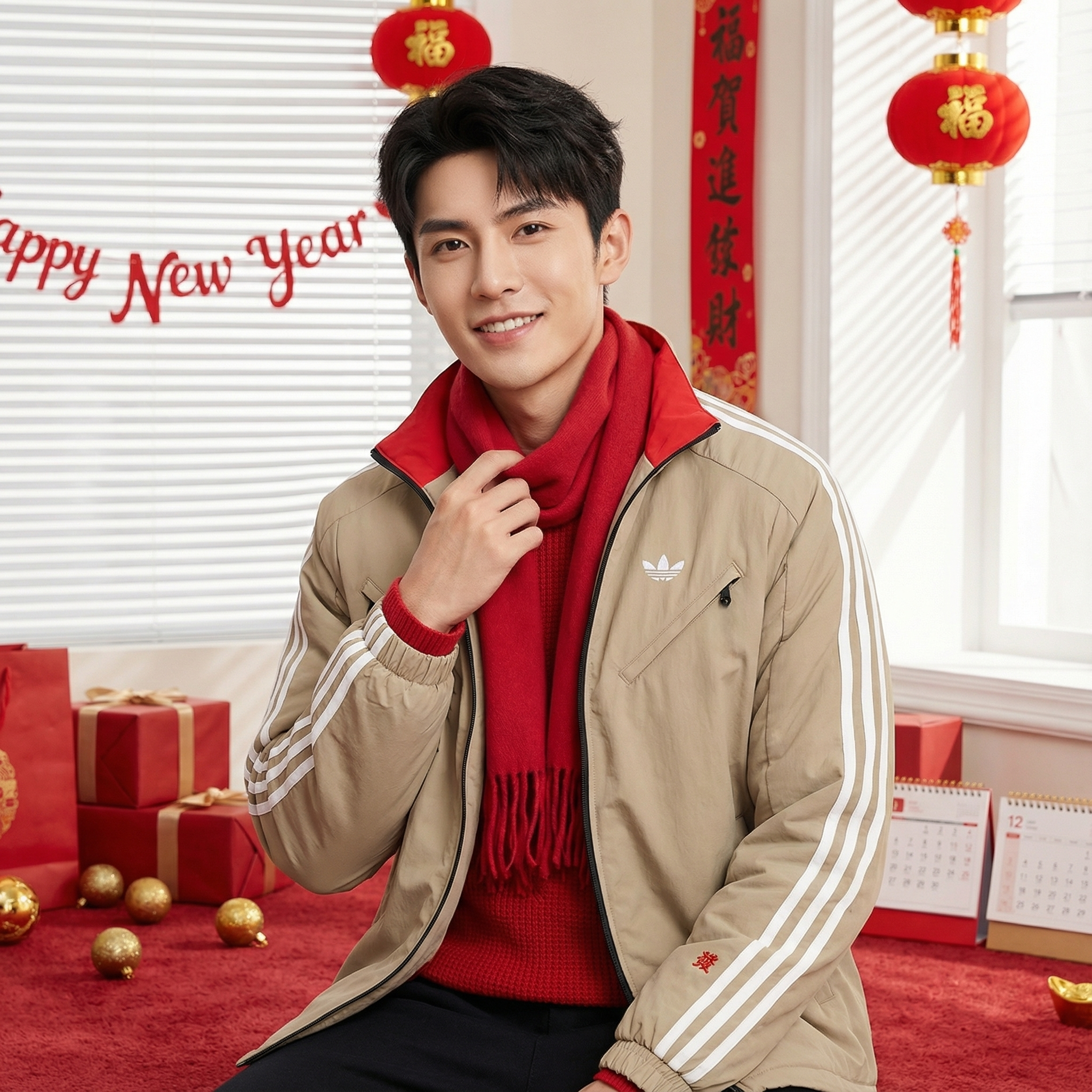 阿迪达斯本命年红色棉服男棉衣新年款棉袄双面穿运动外套女KA0822