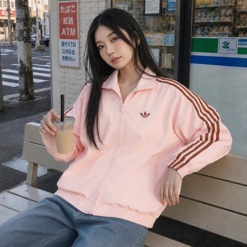 阿迪达斯三叶草粉色外套女秋季新款情侣装立领运动服男士正品夹克