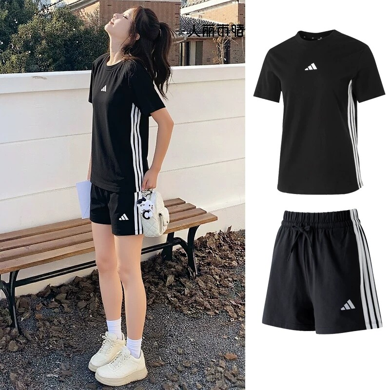 阿迪达斯运动套装女装夏季新款女士透气短袖t恤短裤透气运动服