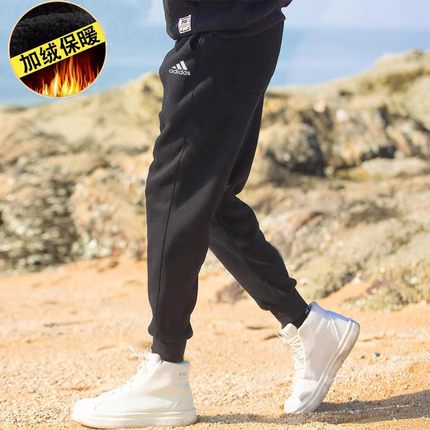 阿迪达斯加绒男裤2025冬季新款加厚运动裤针织长裤束脚裤IB2769