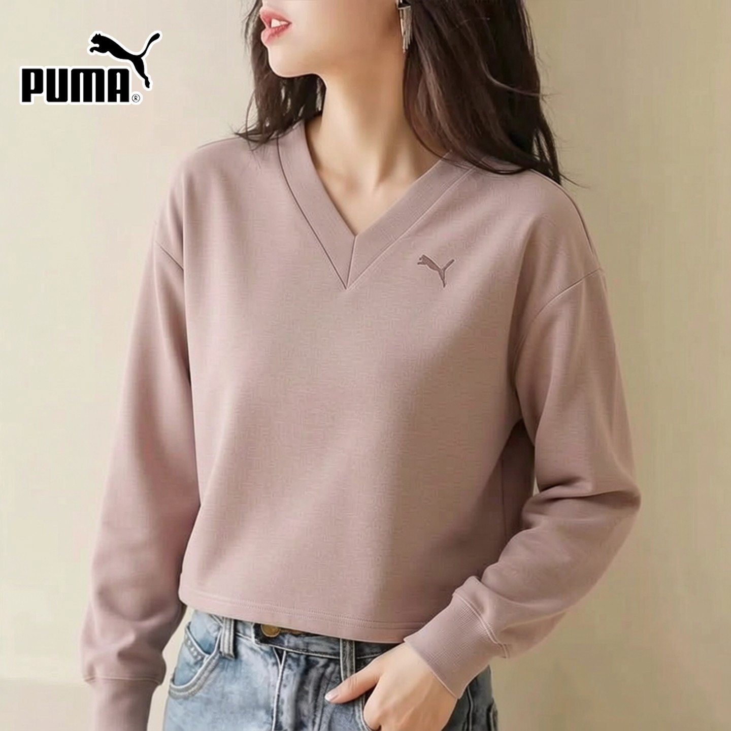 Puma彪马针织V领卫衣女装2026夏季新款运动服短款套头衫694093