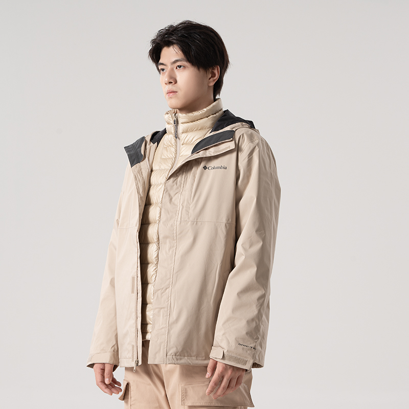 哥伦比亚冲锋衣男户外徒步登山防水保暖700蓬羽绒内胆三合一外套