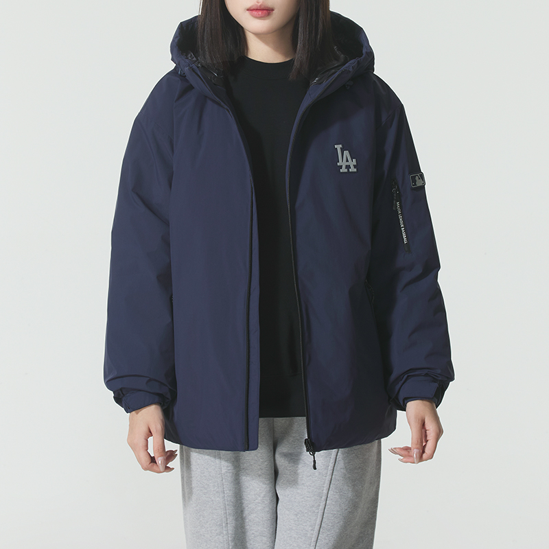 MLB官方羽绒服男女25秋冬NY小标防泼水情侣梭织连帽外套3ADJB0156