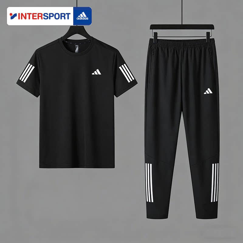 阿迪达斯运动套装男士正品夏季跑步运动服健身训练服短袖t恤长裤