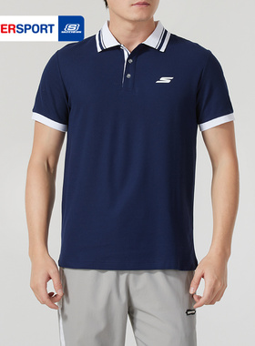 斯凯奇官网短袖男士半袖宽松休闲商务POLO衫翻领T恤上衣P224M116