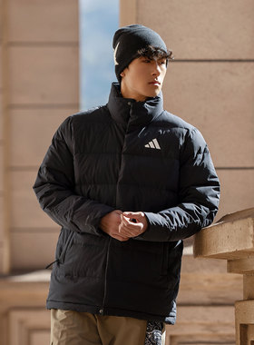 阿迪达斯鸭绒保暖羽绒服男士2025冬季宽松立领休闲连帽外套KH3994