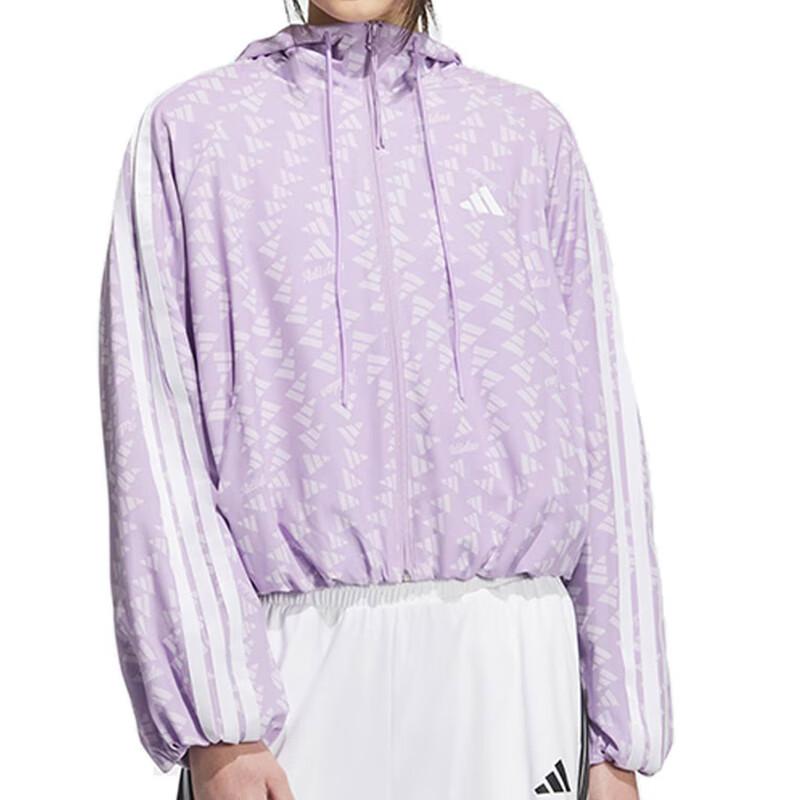 阿迪达斯外套女装2025冬季健身运动服连帽防风花苞袖口夹克KB7761