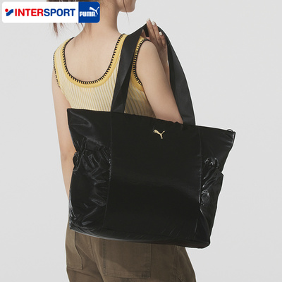 PUMA彪马女包运动包女士复古黑色手提包学生上课大容量托特包拎包