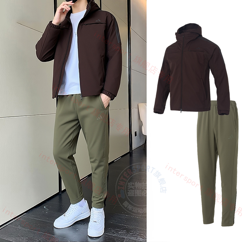 阿迪达斯男士梭织套装2025秋冬户外跑步训练健身运动服外套长裤男