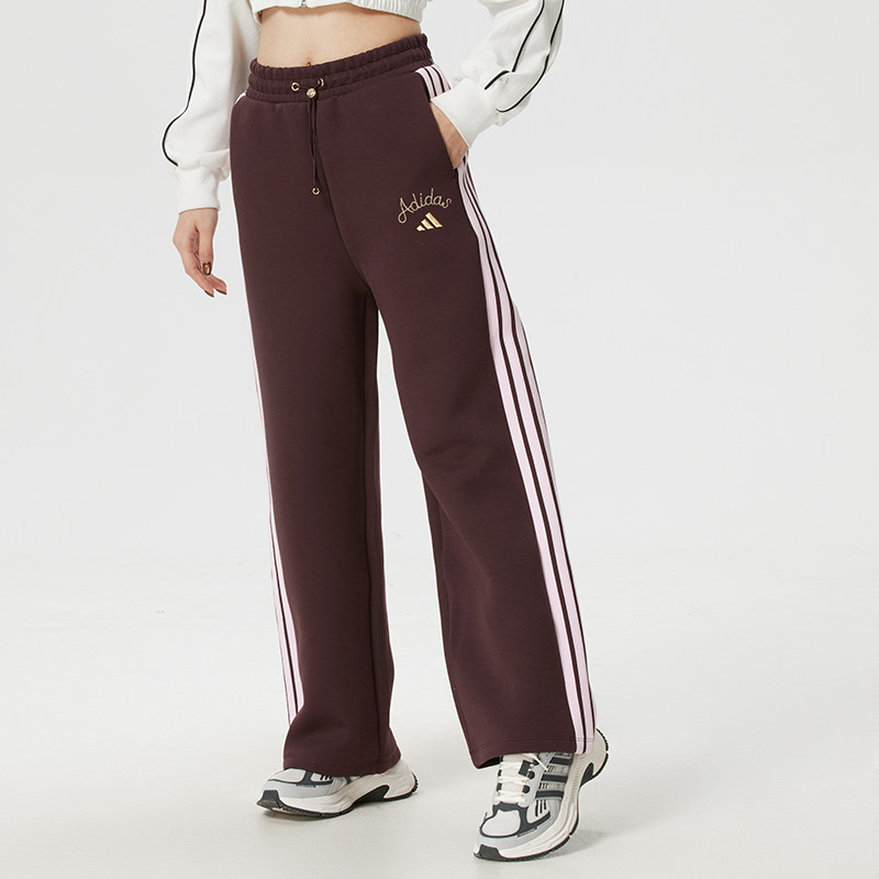 阿迪达斯女裤2026新年款直筒加厚针织高腰宽松运动阔腿裤KH2704