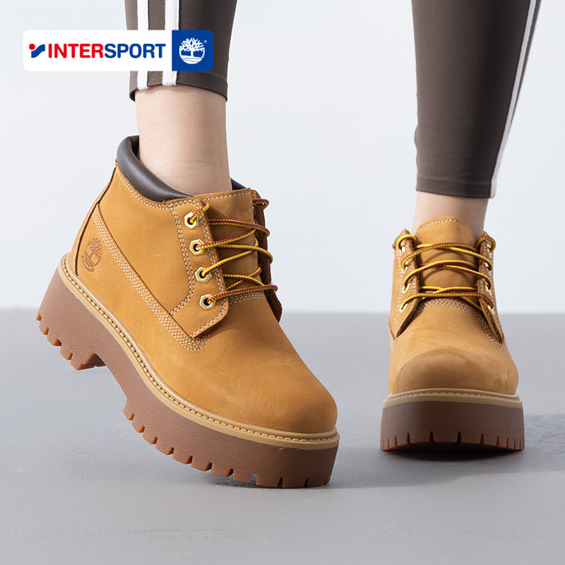 添柏岚女鞋马丁靴冬季款户外运动鞋厚底显高大黄靴休闲鞋A5RF9