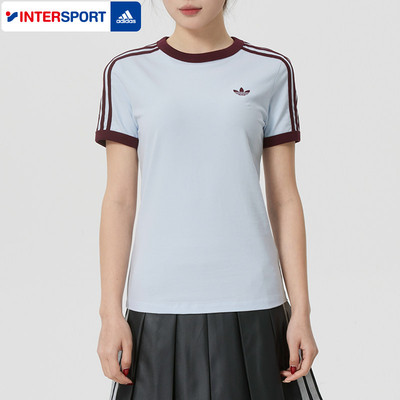 阿迪达斯三叶草修身半截袖2026夏季新款女装三条纹短袖T恤KD3684