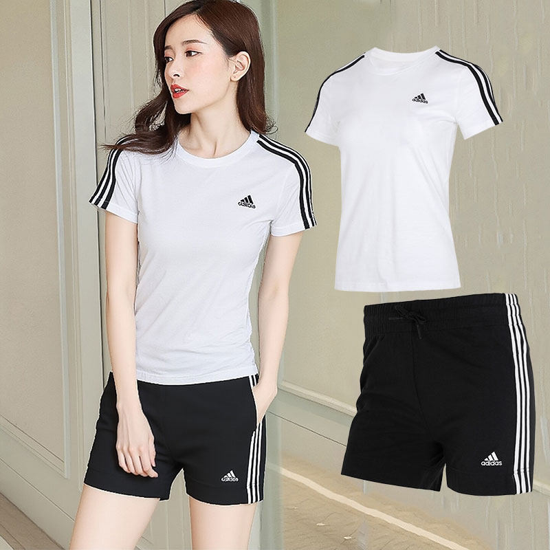 Adidas阿迪达斯女装2026春季新款运动服跑步健身短袖T恤短裤套装