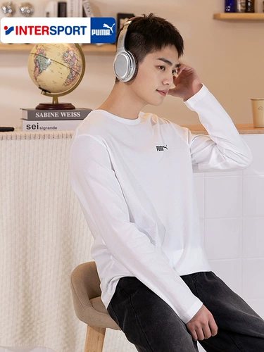 Puma, осенняя утепленный лонгслив, белый приятный телу спортивный костюм, тонкая толстовка, круглый воротник