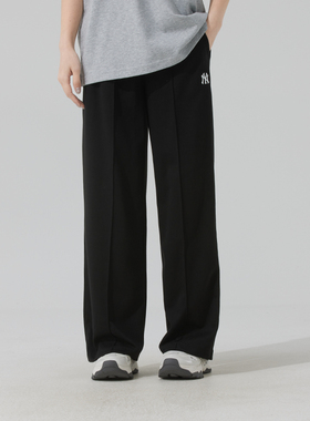 MLB官方男女情侣凉感休闲长裤25秋季新款黑色宽松阔腿裤3FPTB1153