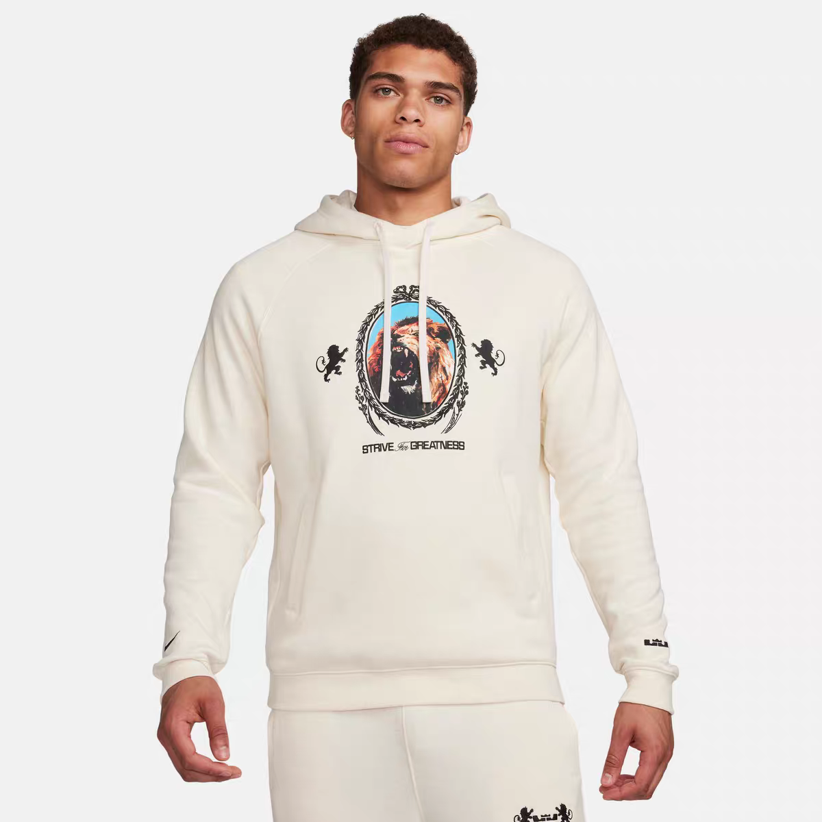 Nike耐克卫衣男秋季新款詹姆斯狮子图案印花运动服连帽加绒套头衫