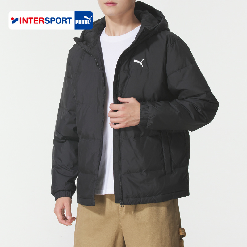 PUMA彪马羽绒服男装冬季新款黑色防寒休闲服连帽短款运动羽绒外套