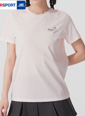 斯凯奇白色T恤女2026冬季新款宽松透气休闲运动半袖短袖P225W302
