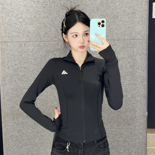 茵特丨阿迪达斯黑色女子速干半高领运动紧身夹克外套健身服JM9185