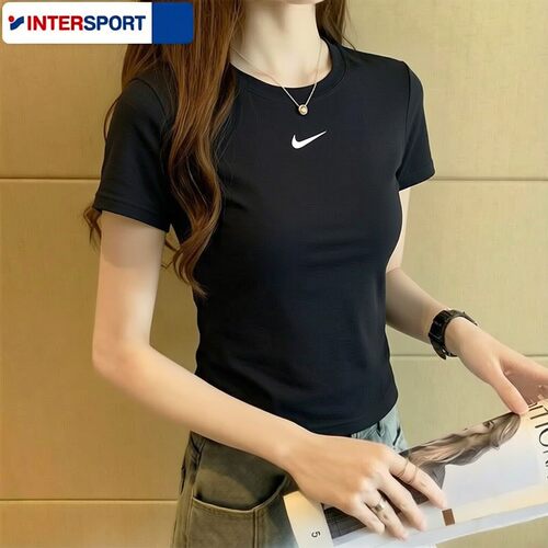 茵特|NIKE耐克黑色修身T恤女新款跑步训练透气运动短袖半袖上衣
