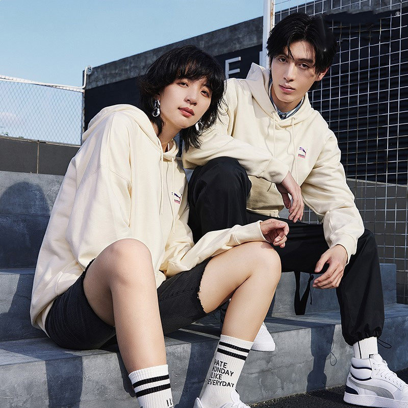 PUMA 푸마 스웨트 셔츠 남성 및 여성 2024 가을 신상 흰색 운동복 캐주얼 긴팔 풀오버 재킷
