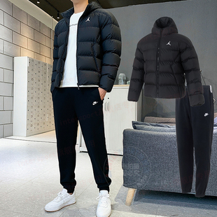 棉服男冬季 子户外套装 连帽棉衣加绒卫裤 外套裤 两件套 长裤 耐克短款