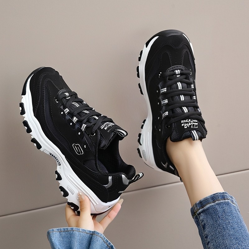 斯凯奇女鞋经典熊猫鞋冬季新款黑色透气运动休闲鞋女款厚底老爹鞋
