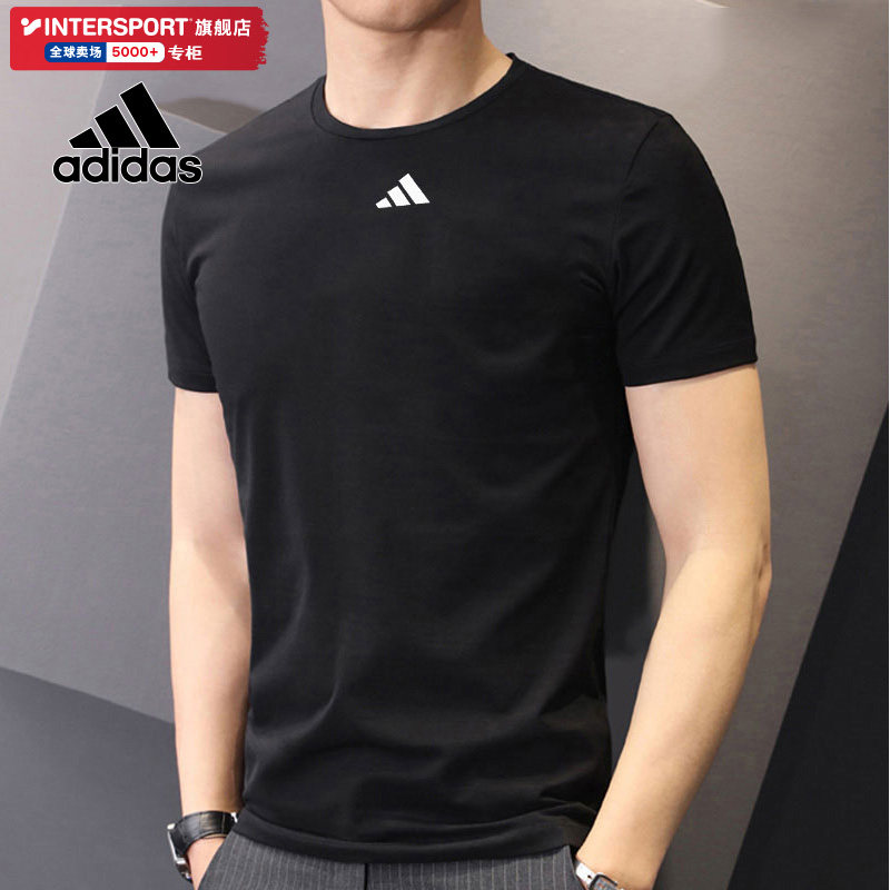 阿迪达斯短袖男装夏季新款黑色后背网眼布速干排汗休闲风运动T恤