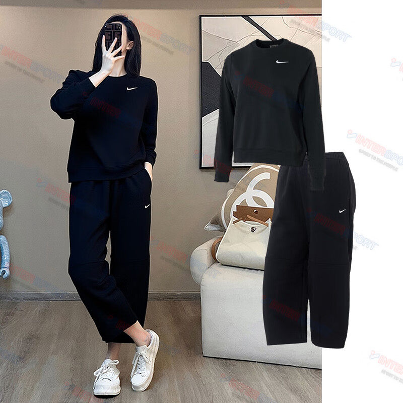 茵特|耐克运动套装女装新款秋款潮流时尚圆领卫衣套头衫 宽松直筒