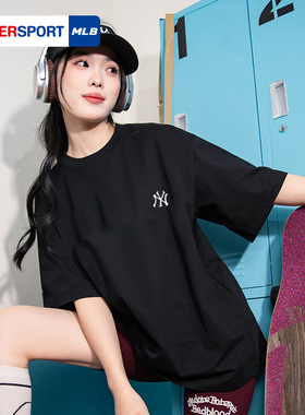 MLB官方 男女短袖2025秋季新款黑色短款T恤情侣宽松圆领半袖TSB02