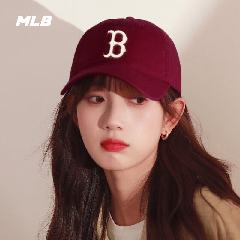MLB酒红色帽子情侣棒球帽软顶休闲帽遮阳运动帽夏季新款鸭舌帽女图片