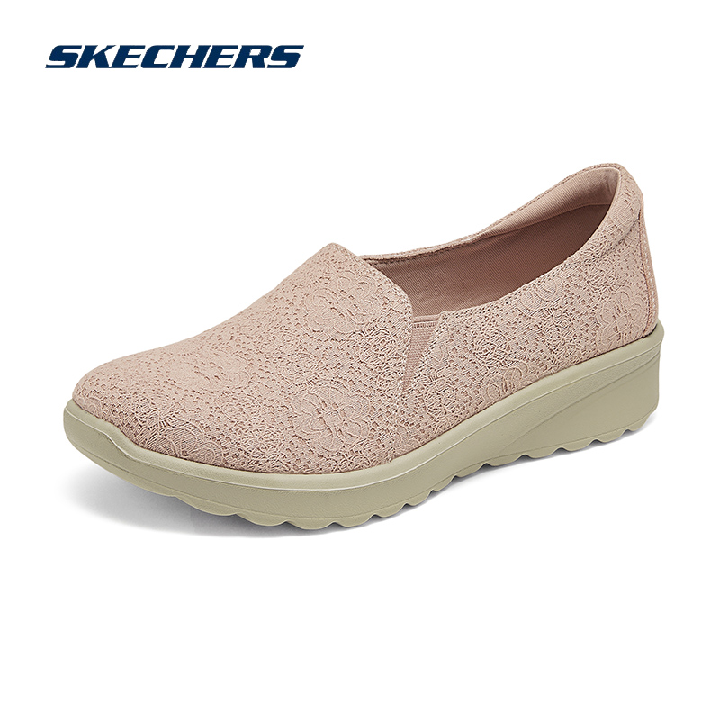 斯凯奇一脚蹬穿脱女鞋2025夏季新款运动鞋粉色蕾丝网面鞋休闲鞋