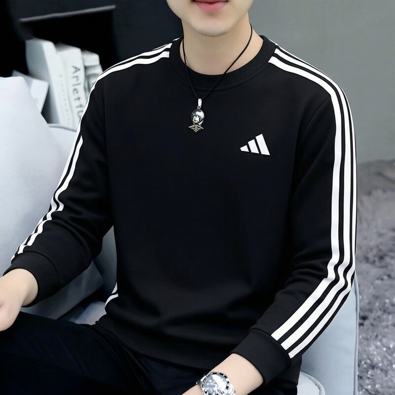 阿迪达斯长袖T恤男装秋季新款运动服纯棉圆领打底衫宽松休闲卫衣